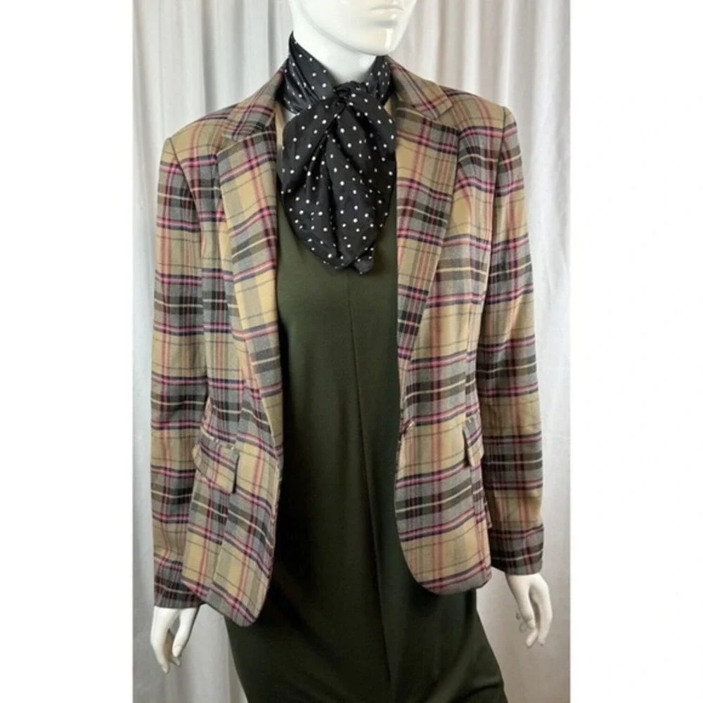 7th Ave Design Studio New York & Co Plaid Blazer Pink Tan Grey 10 Preppy 65-16 - Picture 10 of 14